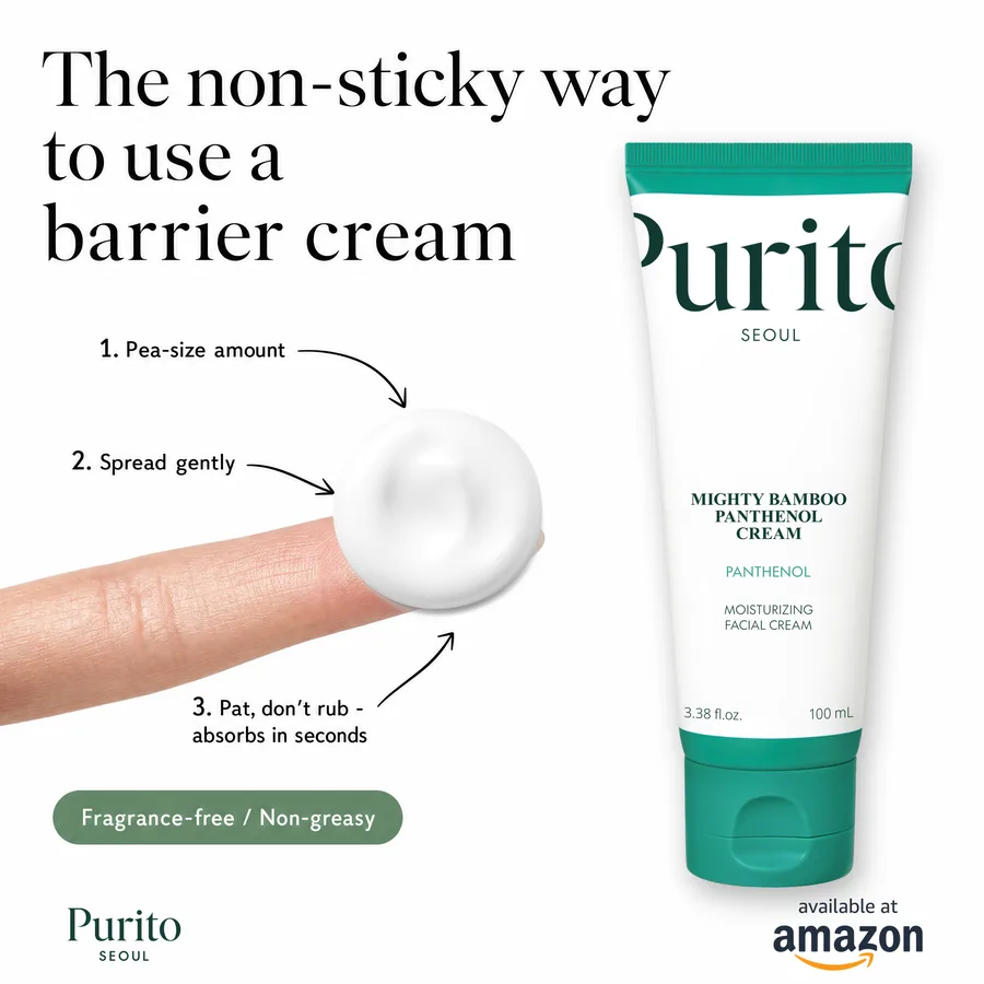 Pea-size amount of cream on a fingertip next to the tube