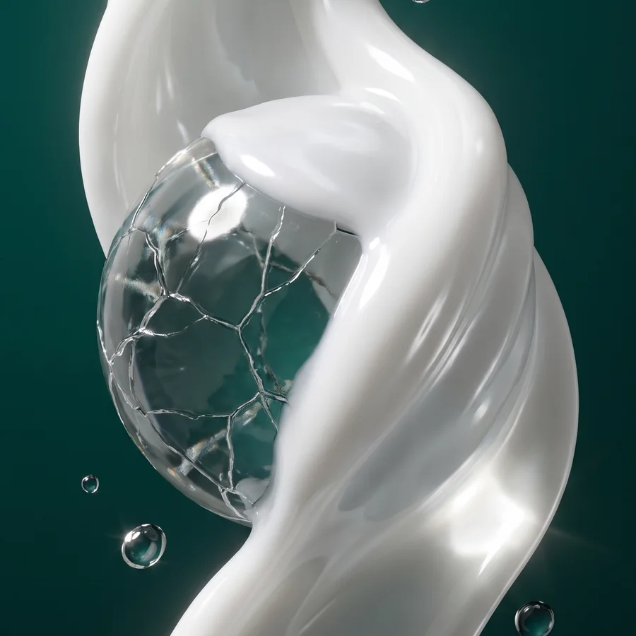 White cream wrapping and sealing a cracked sphere